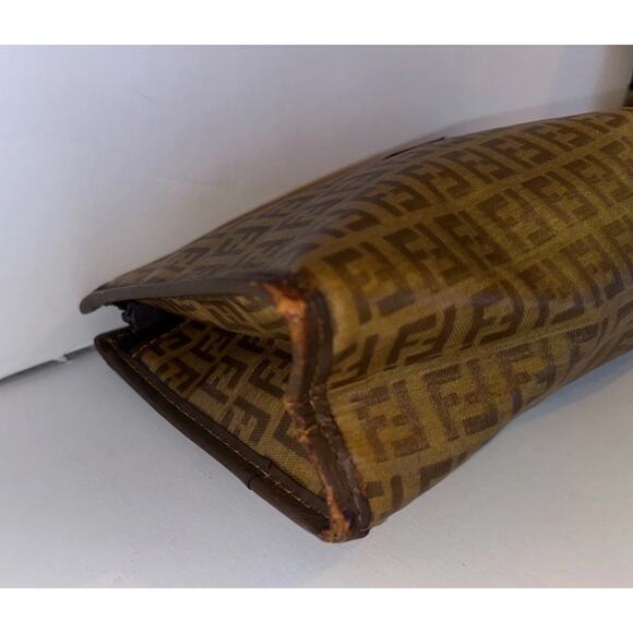 FENDI Zucca Clutch Bag Zucchino Purse pouch PVC FF Vintage Brown Authentic - Picture 12 of 16